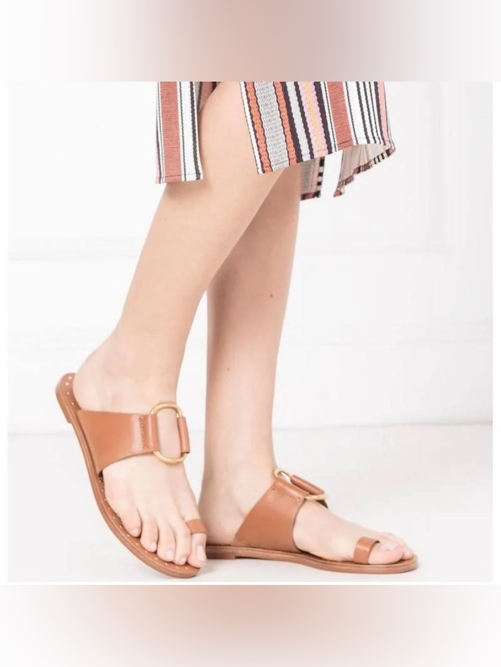 Tory Burch Ravello leather sandals studded leather toe ring slides 9.5